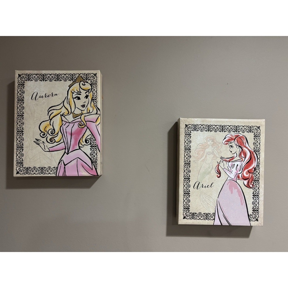 Disney Princess Set Of 2 Canvas 10X8 Wall Hanging Pictures